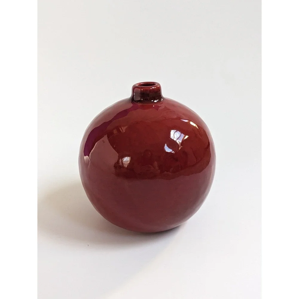 Crate & Barrel Red Glazed‎ Round Vase 5